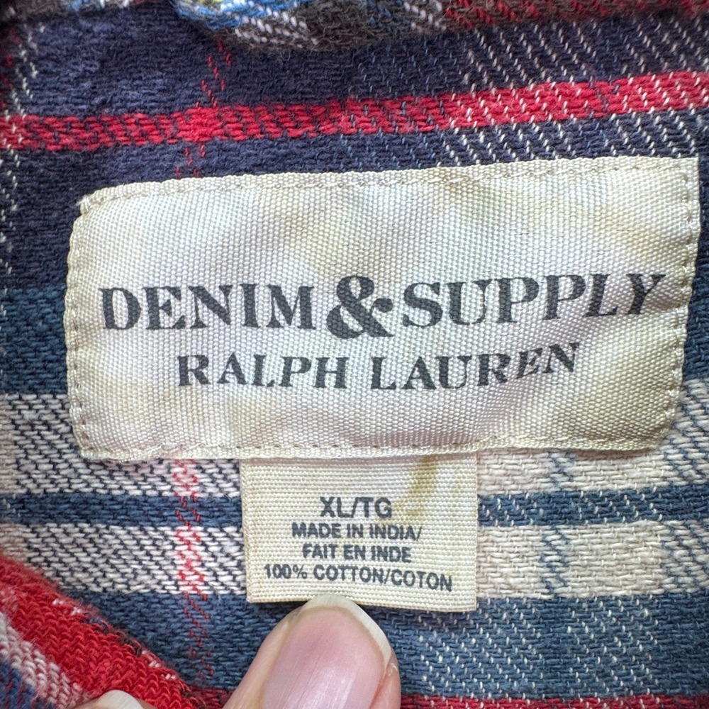 VTG Ralph Lauren Shirt Men XL Multi Color Patchwork Plaid Flannel Denim Supply - Picture 4 of 9
